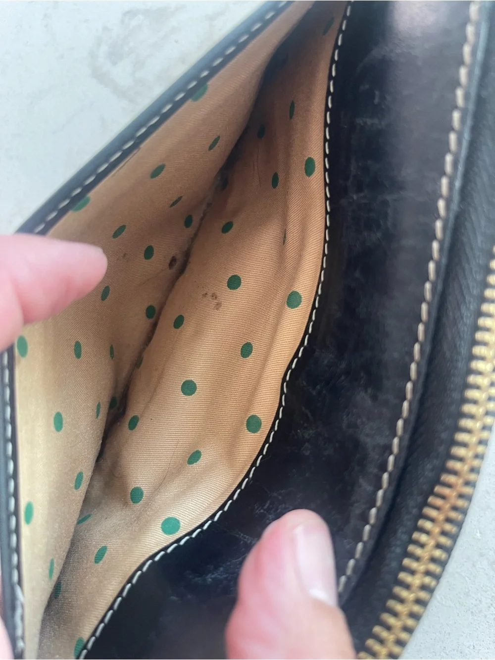 Kate Spade New York Black Leather Zip Around Continental Wallet Green Interior